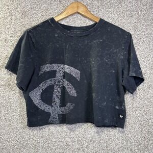 Minnesota Twins Shirt Womens Large Black MLB Baseball The Wild Collective Crop